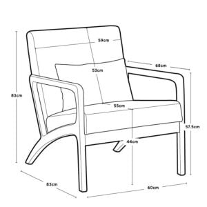 Medidas Sillón 1 Cuerpo Individual Nórdico Madera Walnut Bee - SILVINA C