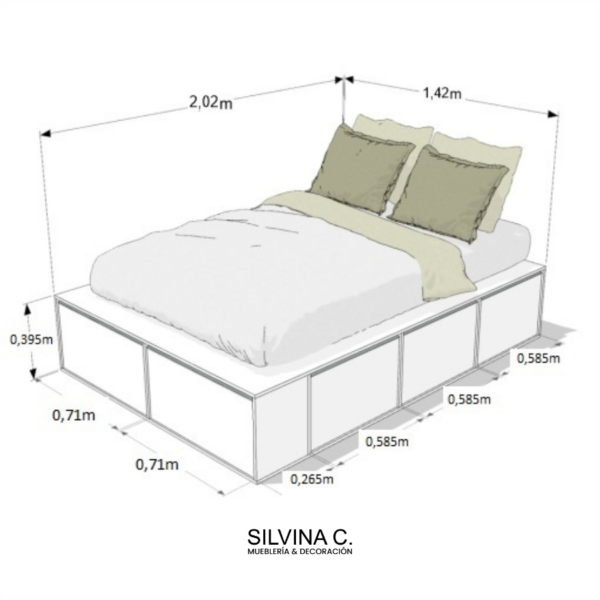 Cama 1 plaza y media cajones funcional 1,40 pro Ada 12 (7)