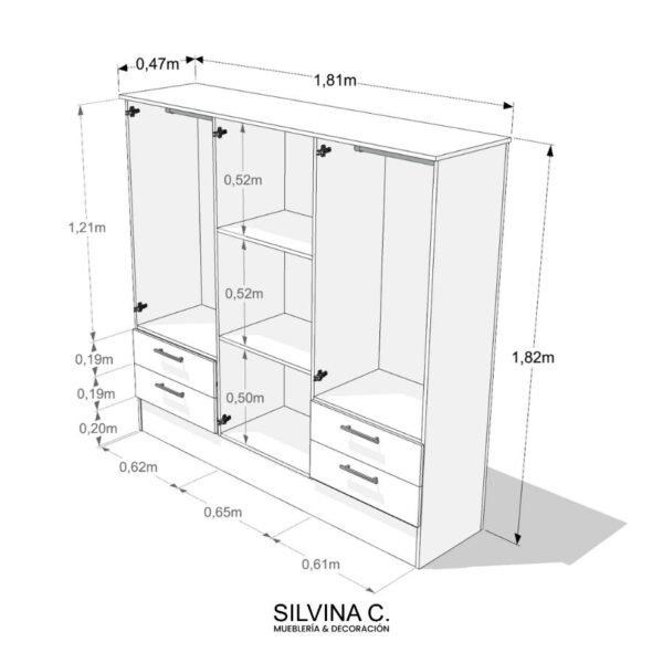 Placard Melamina 6 puertas Moderno 1,80 Joe - SILVINA C (4)