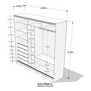 Placard Moderno puertas corredizas 5 cajones 2,20 Hak - SILVINA C (4)