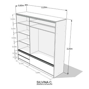 Placard puertas corredizas Melamina zapatero 2,20 Lens - SILVINA C (1)