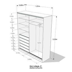 Placard puertas corredizas Moderno 5 cajones 1,80 Hak - SILVINA C (7)