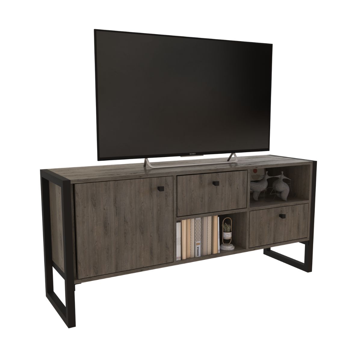 Rack tv Industrial hierro Melamina 1,30 Rodeo - Imagen 3