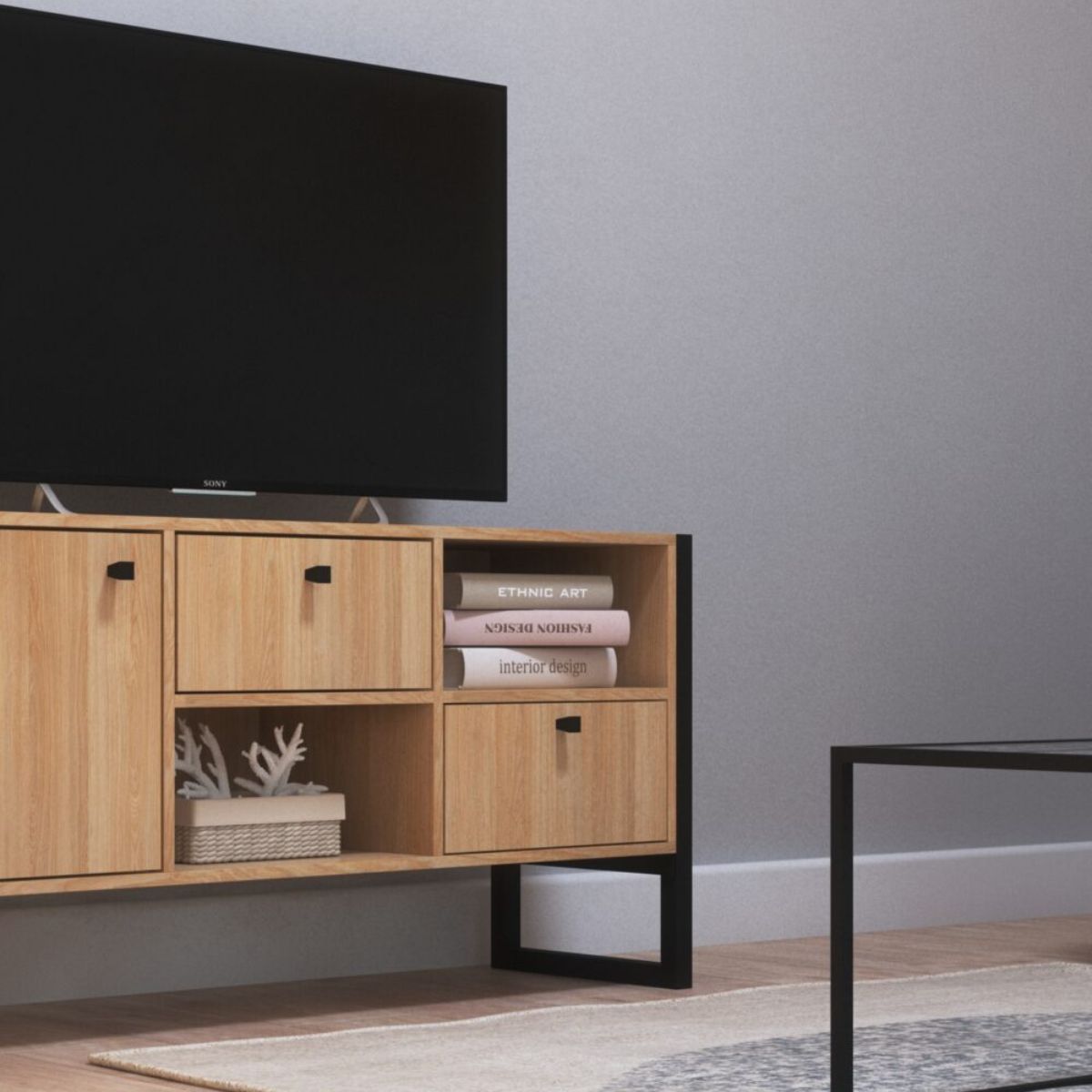 Rack tv Industrial hierro Melamina 1,30 Rodeo - Imagen 2