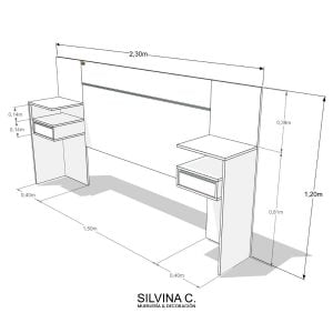 Respaldo cama Moderno con Mesas luz Led Melamina Day - SILVINA C (7)