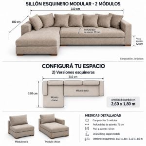 Medidas Sillón esquinero modular Moderno Dubai - SILVINA C 134 (1)