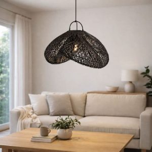 Lampara colgante techo Rattan Rústica Negra Lima - SILVINA C (1)
