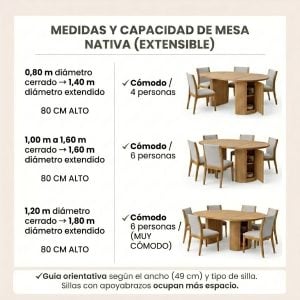 Mesa redonda extensible madera varillada Nativa - SILVINA C 116