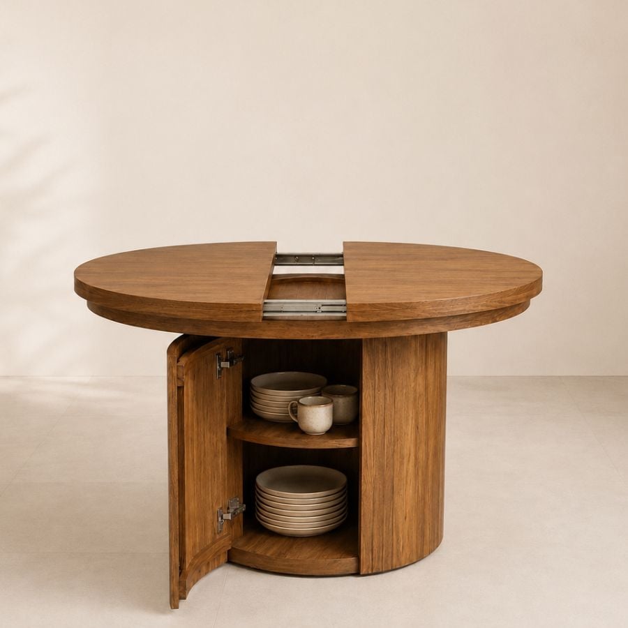 Mesa redonda extensible madera varillada Nativa - SILVINA C 1213112 Mesa redonda extensible madera varillada Nativa - SILVINA C 1213112