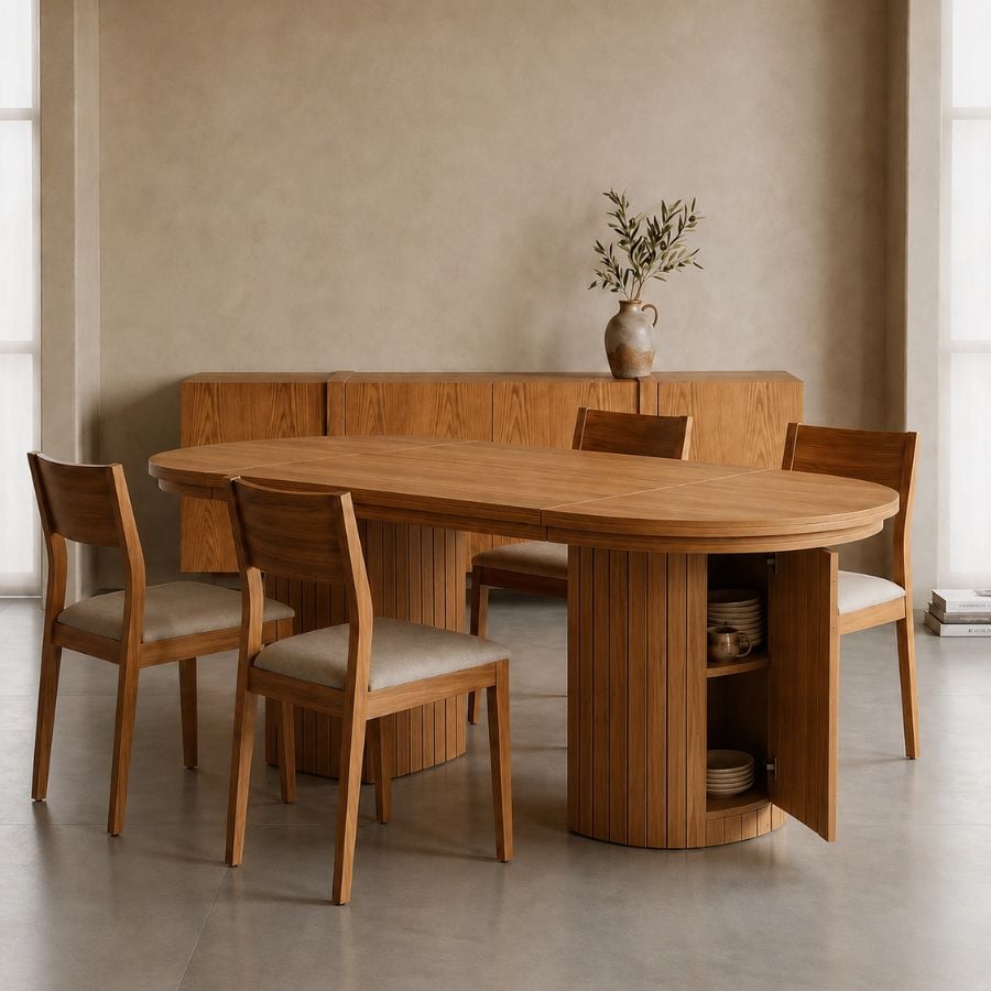 Mesa redonda extensible madera varillada Nativa - SILVINA C 2341 Mesa redonda extensible madera varillada Nativa - SILVINA C 2341