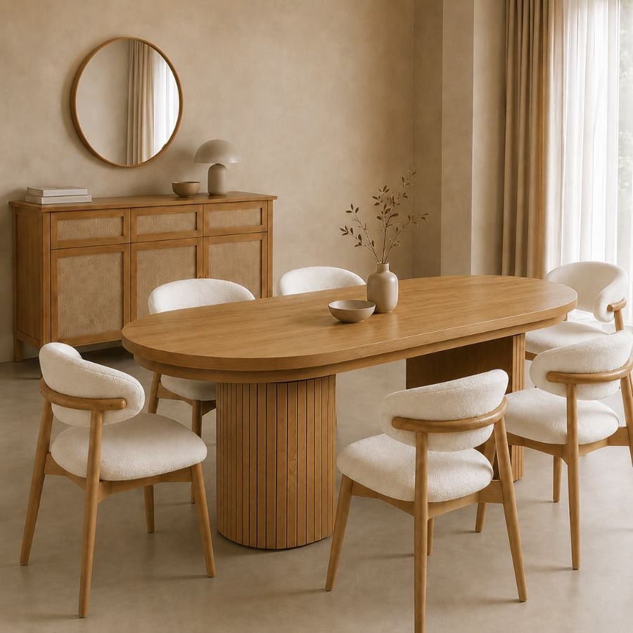 Mesa redonda extensible madera varillada Nativa - SILVINA C 6432 Mesa redonda extensible madera varillada Nativa - SILVINA C 6432