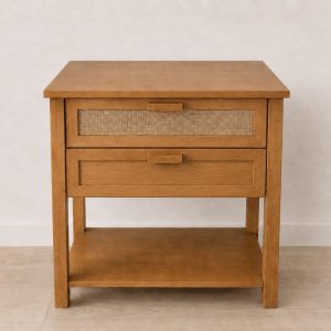 Mesa luz madera 2 cajones arpillera Jane - SILVINA C (1)