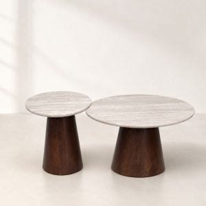 Mesas ratonas dúo set Marea - Tapa Stone y base Walnut - SILVINA C