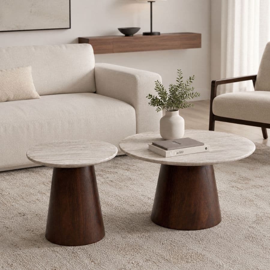 Mesas ratonas dúo set Stone & Walnut Marea - SILVINA C 1212 Mesas ratonas dúo set Stone & Walnut Marea - SILVINA C 1212