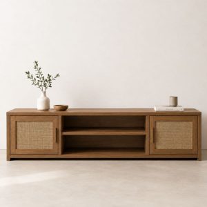 Rack tv madera Nórdica puertas Arpillera Terra - SILVINA C 1