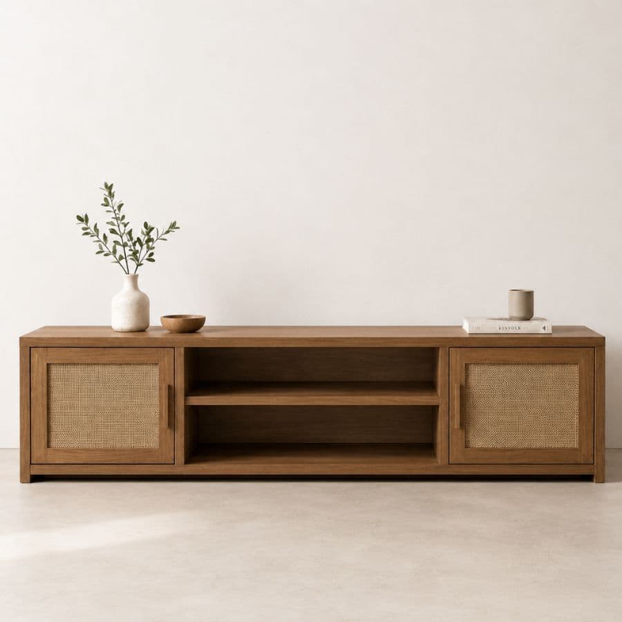 Rack tv madera Nórdica puertas Arpillera Terra - SILVINA C 1 Rack tv madera Nórdica puertas Arpillera Terra - SILVINA C 1
