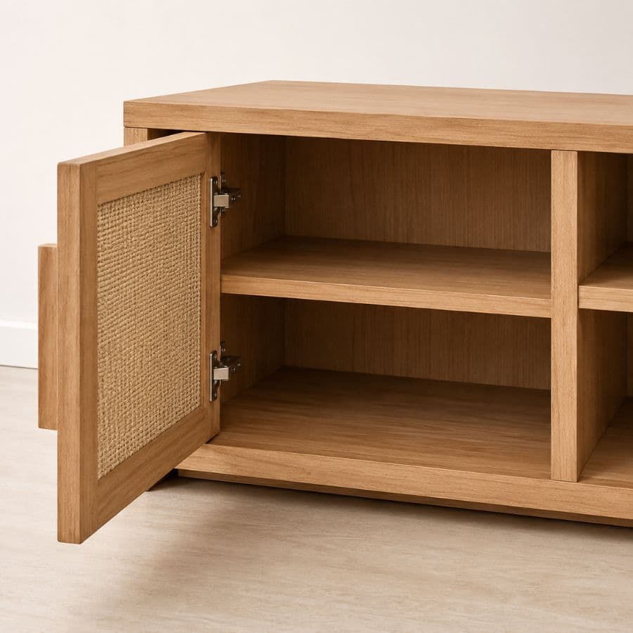 Rack tv madera Nórdica puertas Arpillera Terra - SILVINA C 2 Rack tv madera Nórdica puertas Arpillera Terra - SILVINA C 2