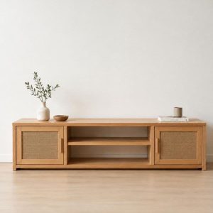 Rack tv madera Nórdica puertas Arpillera Terra - SILVINA C