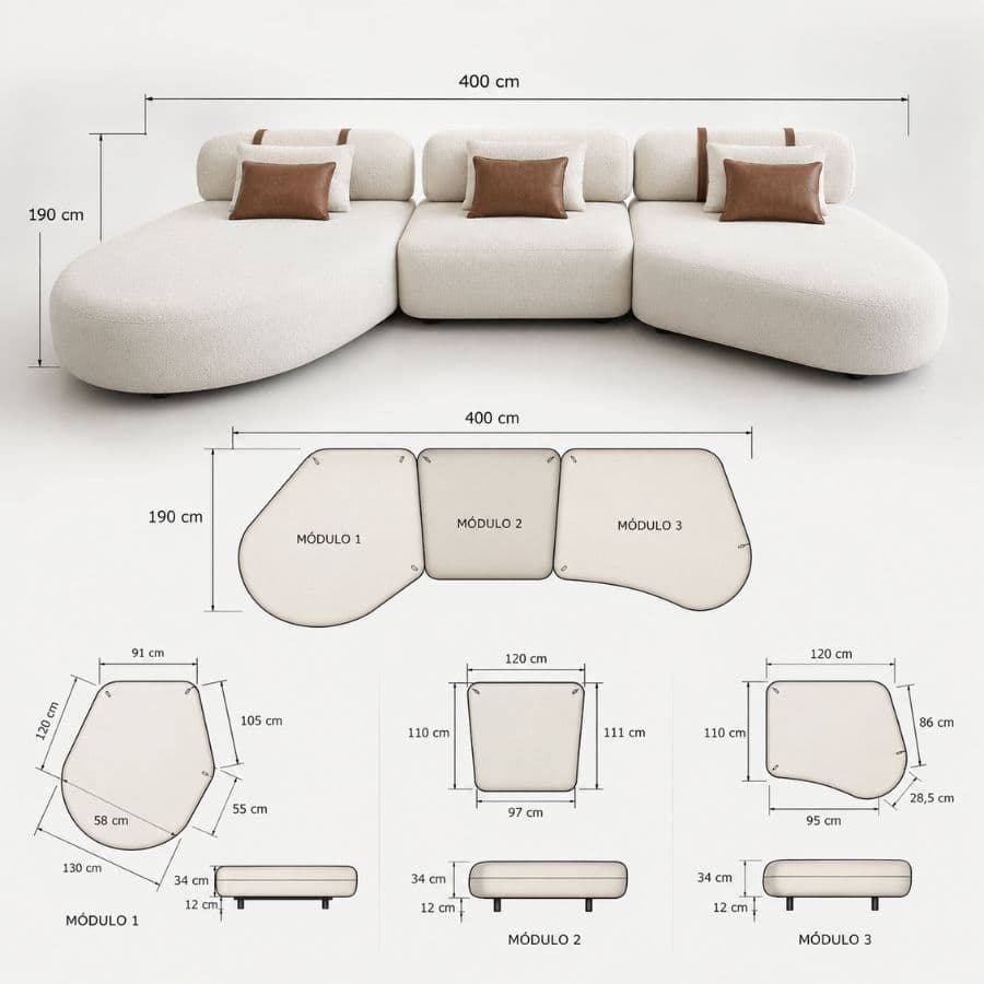 Sillón esquinero Moderno Diseño modular Ruby - SILVINA C 78 Sillón esquinero Moderno Diseño modular Ruby - SILVINA C 78